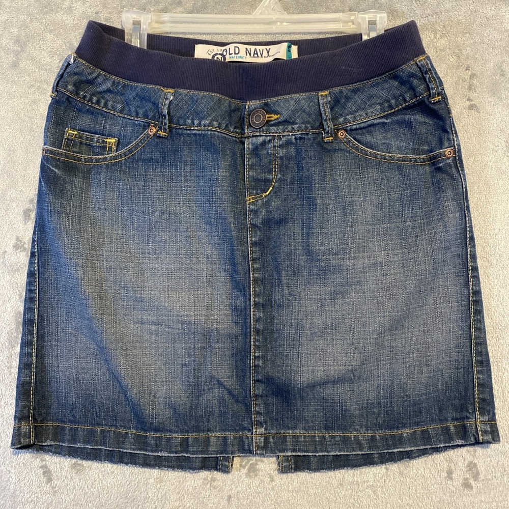 Old Navy Maternity Skirt Womens Sz S Blue Denim Short Pockets Y2K Preppy Classic